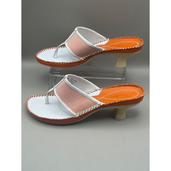 Clarks Womens Sandals Thong White Orange Slip On Vintage Wooden Heels Size 8.5 - Picture 6 of 9